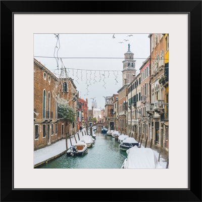 Campo San Barnaba, With Pristine Snow, Venice, Veneto, Italy.