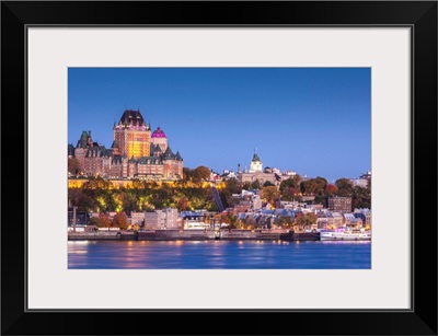 Canada, Quebec, Elevated Skyline With Chateau Frontenac Hotel From Levis, Dawn