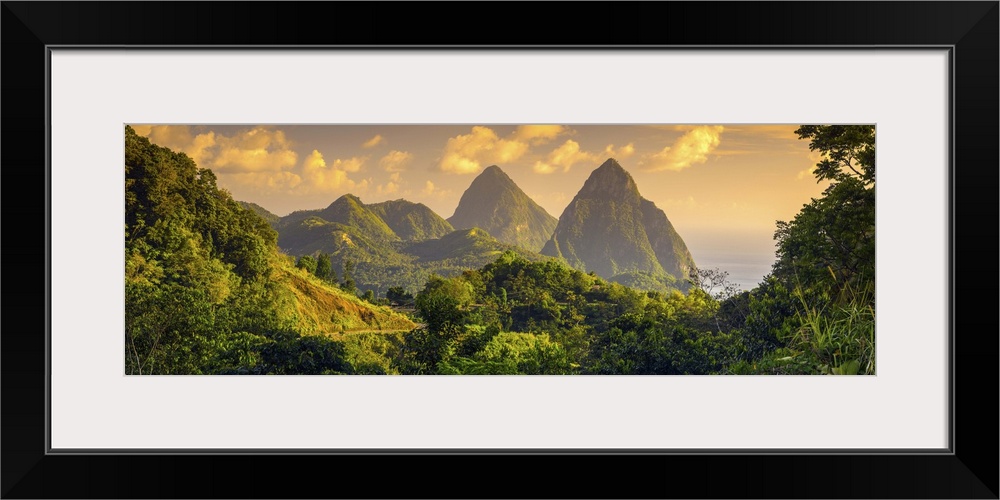 Caribbean, St Lucia, Petit (near) and Gros Piton Mountains (UNESCO World Heritage Site)