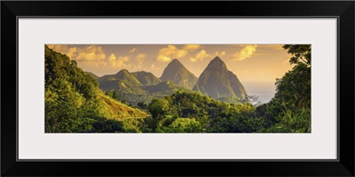 Caribbean, St Lucia, Petit (near) and Gros Piton Mountains