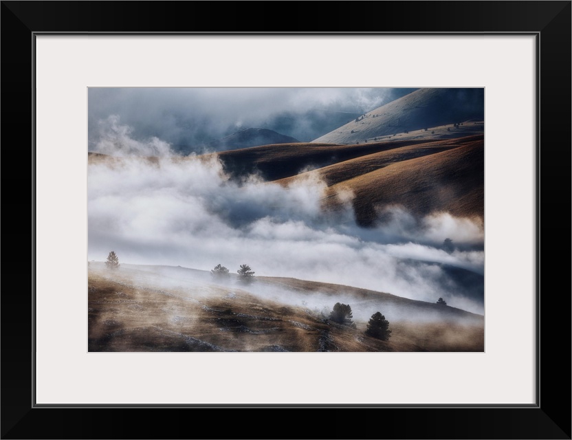 Cloudscape and wild landscape in Abruzzo, Italy. Hills at sunset