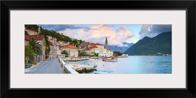 Coastal village of Perast illuminated at sunset, Bay of Kotorska, Montenegro