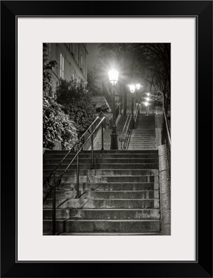 Dark Stairs At Night, Montmartre, Paris, Ile-De-France, France