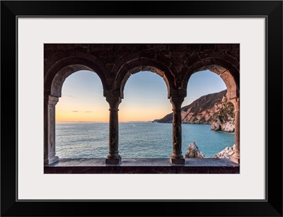 Europe, Italy, Liguria, Portovenere, View Through The Arches Of San Pietro