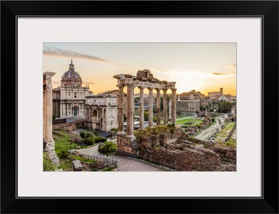 Europe, Italy, Rome, The Forum Romanum With The Saturn Temple At Dawn