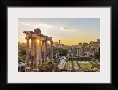 Europe, Italy, Rome, The Forum Romanum With The Temple Of Saturn At Sunrise