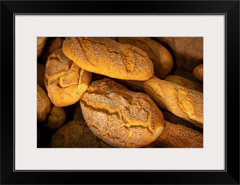 Europe, Italy, Sicily. Sant'Angelo Muxaro. White bread loaves in the traditional bakery.