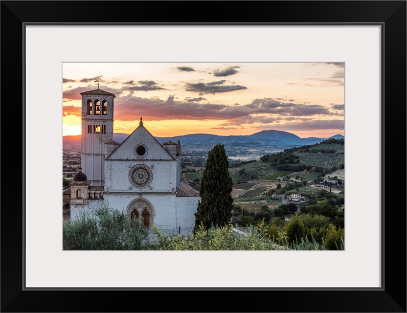 Europe, Italy, Umbria, Assisi. Sunset at the Basilica of Saint Francis of Assisi.