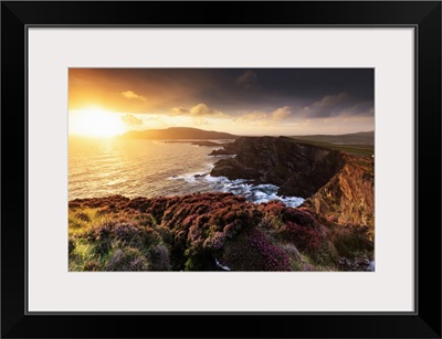 Europe, Spectacular Kerry cliffs at sunset along the Ring of Kerry