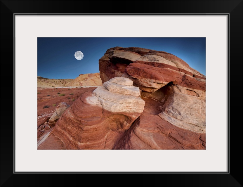 Full Moon Over Rock Formations, Valley Of Fire State Park, Nevada