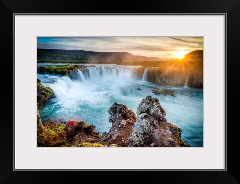 Godafoss, Myvatn, Iceland. the waterfall of the Gods at sunset.