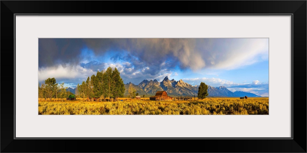 Historic Barn on Mormon Row and Teton Mountain Range, Grand Teton National Park, Wyoming, USA