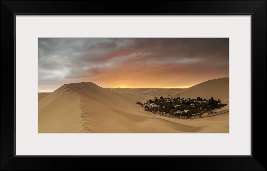 Huacachina Oasis at sunset, elevated view, Ica Region, Peru