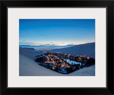 Huacachina Oasis at twilight, elevated view, Ica Region, Peru