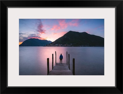 Iseo lake at sunset, Brescia province, Lombardy district, Italy, Europe