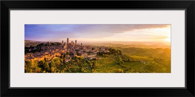 Italy, Tuscany, Val d'Elsa, Aerial View Of The Medieval Village Of San Gimignano