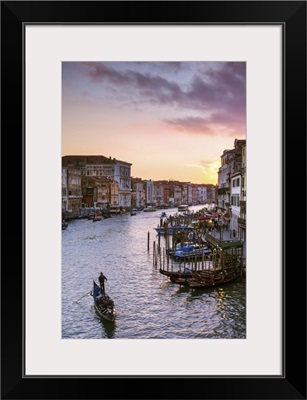 Italy, Veneto, Venice. Grand canal at sunset from Rialto bridge