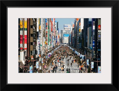 Japan, Honshu, Tokyo, Ginza, elevated view along Chuo-dori, shopping district