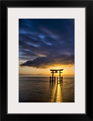 Japanese Torii Gate At Sunrise, Lake Biwa, Takashima, Shiga Prefecture, Japan
