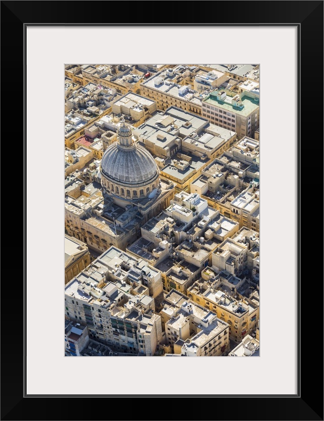 Malta, South Eastern Region, Valletta. Aerial view of the dome of the Carmelite Church.