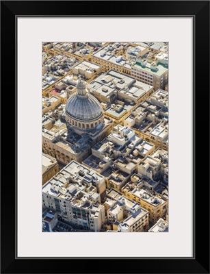 Malta, South Eastern Region, Valletta. Aerial view of the dome of the Carmelite Church
