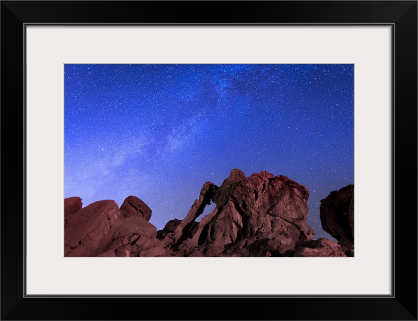 Milky way above Elephant rock formation, Valley of Fire State Park, Nevada, Western United States, USA