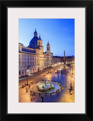 Navona square with Sant'Agnese in Agone church and 4 rivers fountain by night