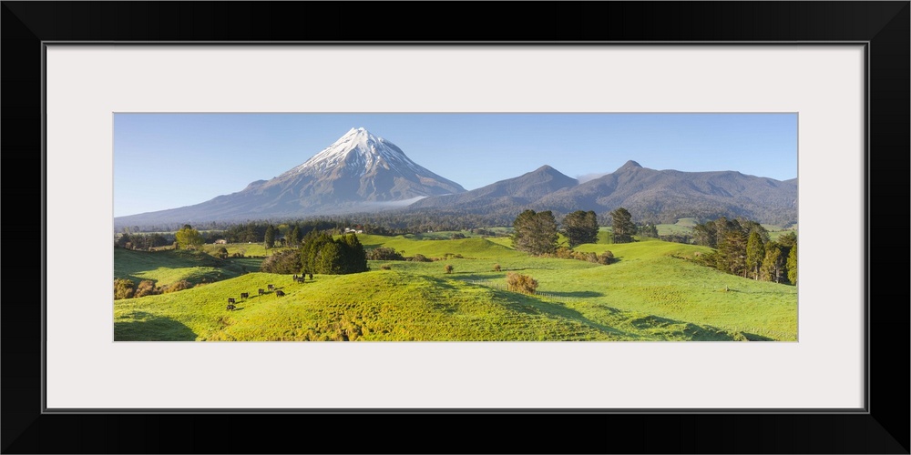 Picturesque Mount Taranaki (Egmont) and rural landscape, Taranaki, North Island, New Zealand