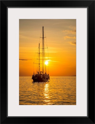 Sailing Boat At Sunset, Mykonos Town, Mykonos, Cyclade Islands, Greece