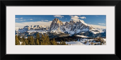 Scenic Winter View Over Seiser Alm, Langkofel Massif, Dolomites, South Tyrol, Italy