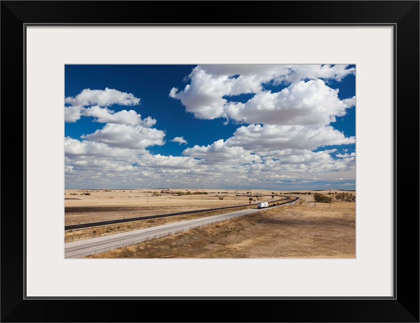 USA, South Dakota, Cactus Flat, elevated view of Interstate highway I-90