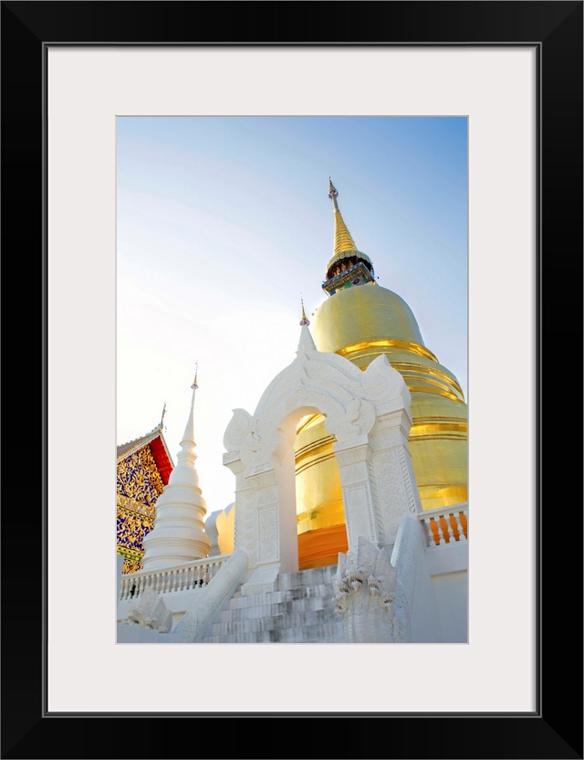 South East Asia, Thailand, Lanna, Chiang Mai, Wat Wat Suan Dok, golden stupa (chedi) and principal bot.