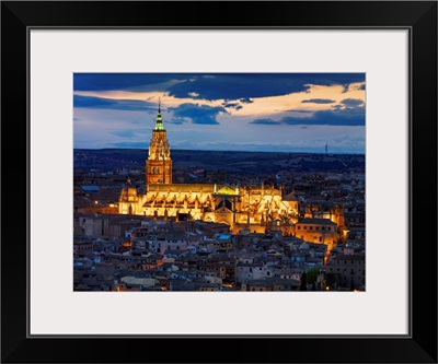 Spain, Castile La Mancha, Toledo, Cathedral Of Toledo, Overview Of City At Dusk