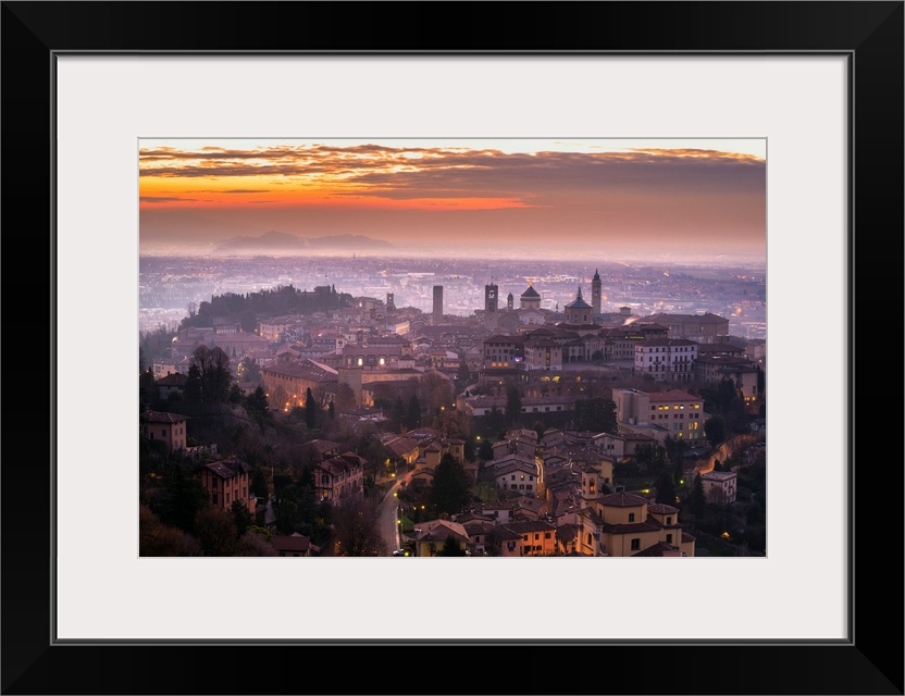 Sunrise in Citta Alta, Bergamo, Bergamo province, Lombardy district, Italy, Europe.