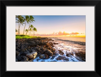Sunset In Poipu Beach Park, Kauai Island, Hawaii, USA