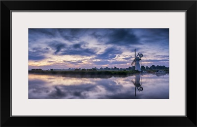 Thurne Mill & Clouds Reflecting In River Thurne, Norfolk Broads, Norfolk, England