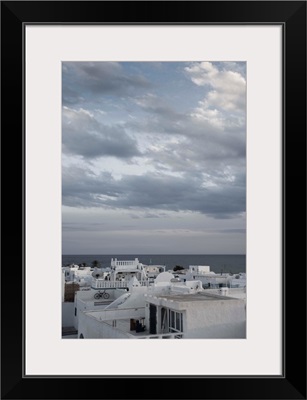 Tunisia, Cap Bon, Hammamet, Medina buildings, elevated view