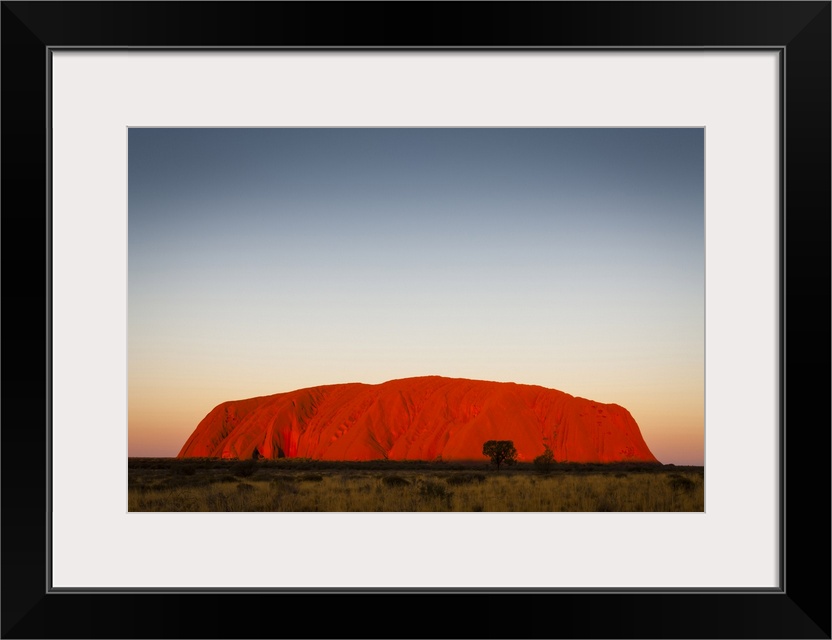 Uluru glowing at dusk. Uluru-Kata Tjuta National Park, Central Australia, Northern Territory, Australia