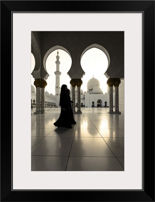 United Arab Emirates, Abu Dhabi. women walking inside Sheikh Zayed Grand Mosque