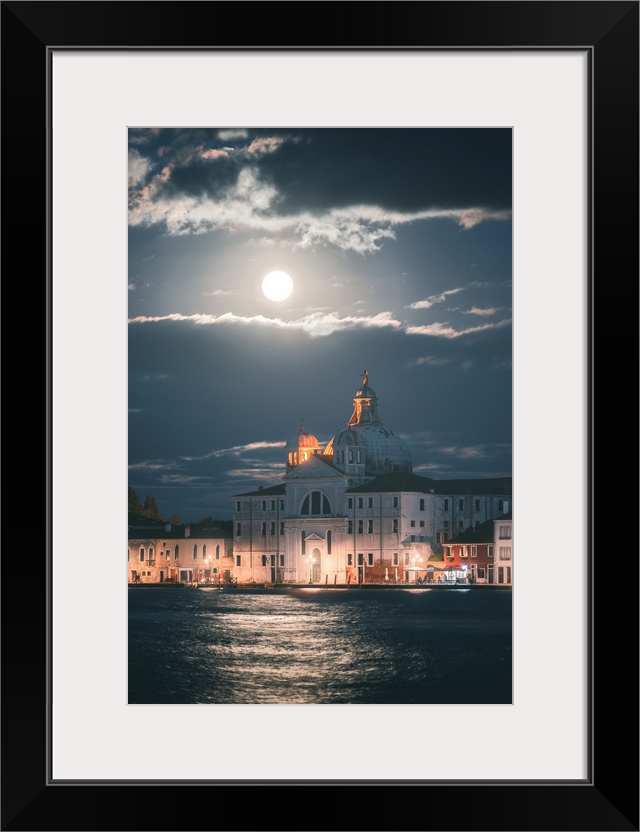 Venice, Veneto, Italy. Santa Maria della Presentazione church and Giudecca skyline at night.