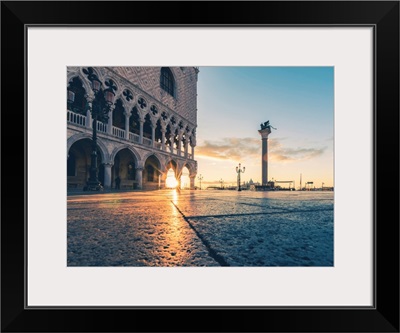 Venice, Italy, Sunrise Through The Arches Of Doge's Palace In Piazzetta San Marco