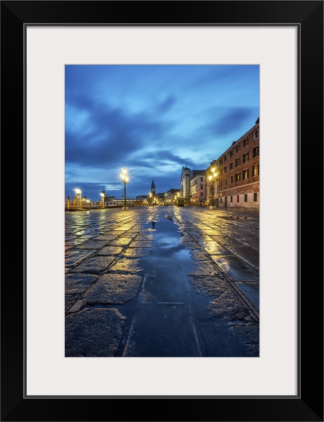 Venice, Veneto, Italy. Blue hour at Riva degli Schiavoni, Venice.