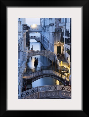 Venice, Veneto, Italy, Bridges over a canal with Bridge of Sights in the background