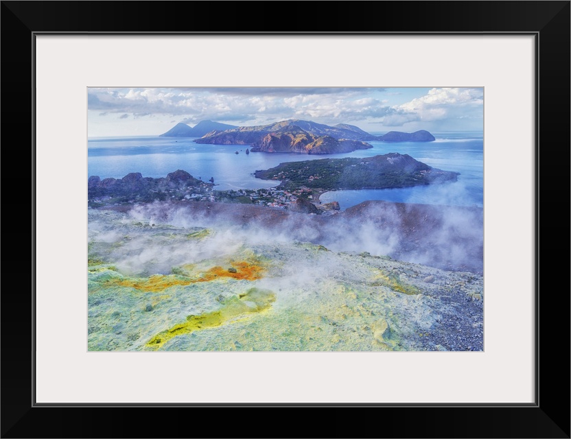 View of Aeolian Islands archipelago from Gran Cratere, Vulcano Island, Aeolian Islands, Sicily, Italy.