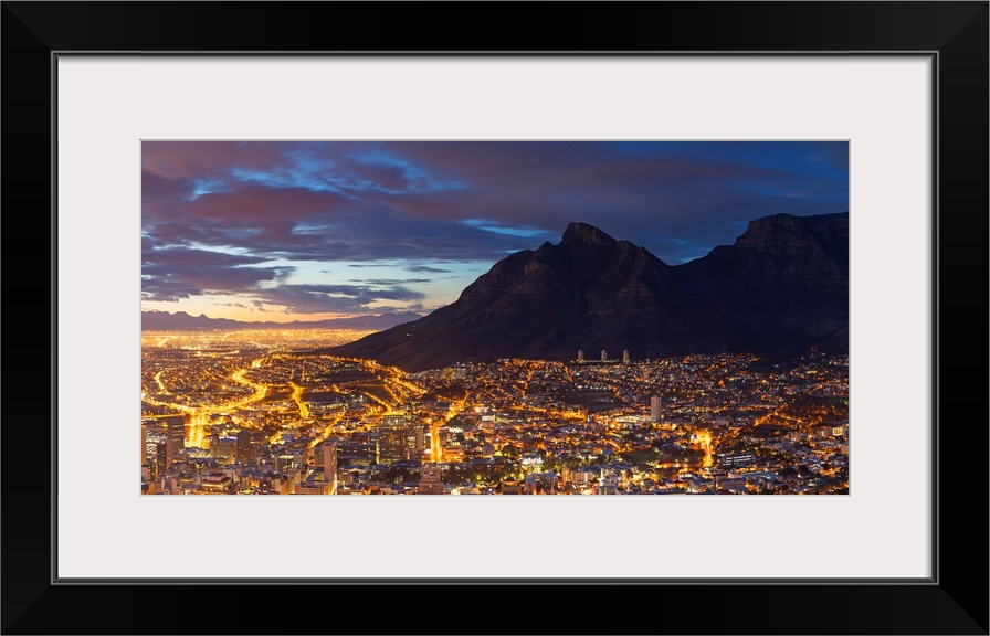 View of Table Mountain and City Bowl at dawn, Cape Town, Western Cape, South Africa