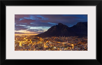 View of Table Mountain and City Bowl at dawn, Cape Town, Western Cape, South Africa