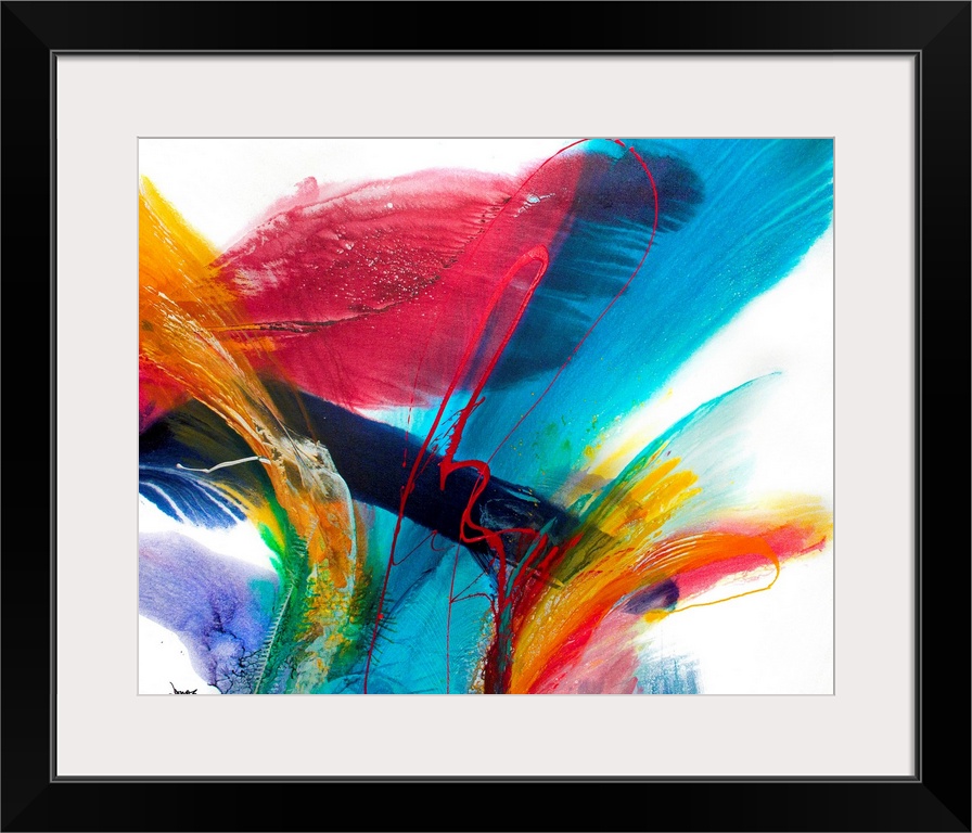 An abstract painting on a square canvas this artwork has a great sense of energy and motion.