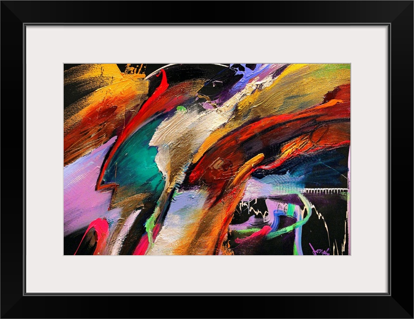 Modern abstract artwork of a clash of color streaks.