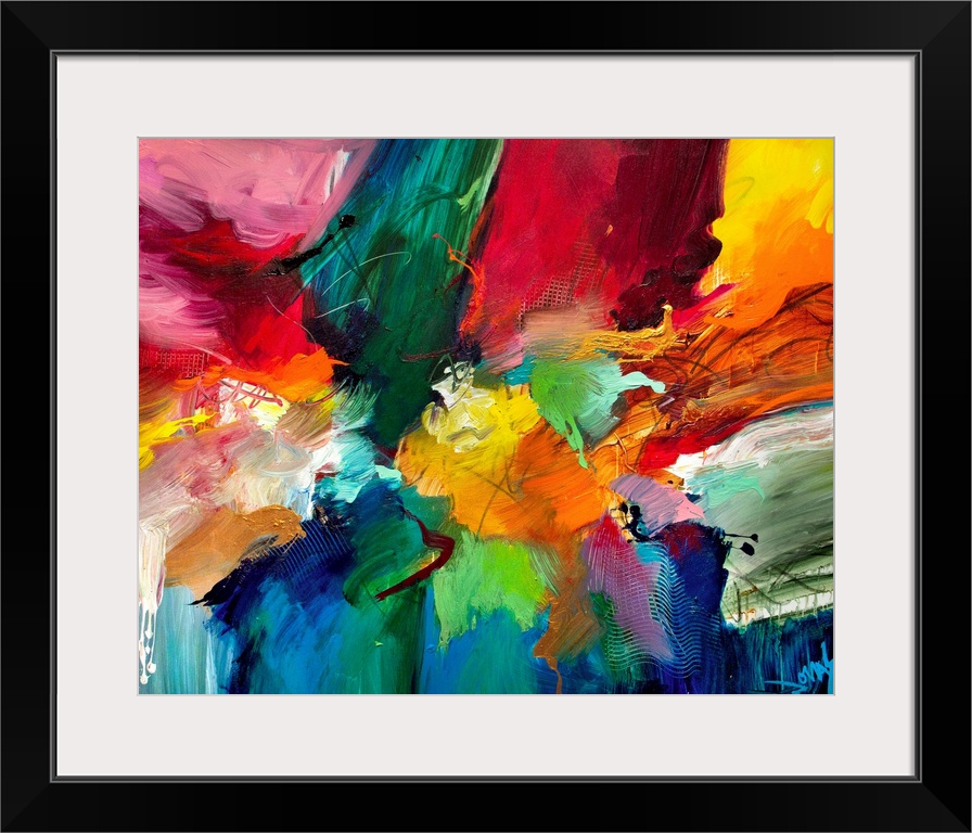 Decorative accents for the home or office this abstract painting is made densely pack swathes of color on horizontal shape...