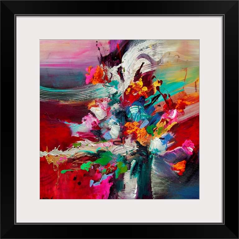 Huge abstract art shows a background of soft and smooth brush strokes contrasted by an area in the center that is busy wit...